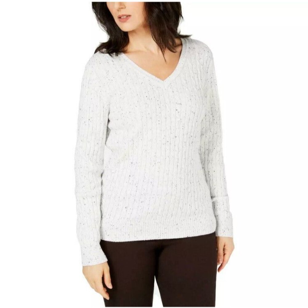 Karen Scott Sweater Top White Plus Size XXL Cable Knit Scoop Neck Winter Casual